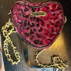 Betsey Johnson Fuchsia Leopard Mini Bag heart crossbody